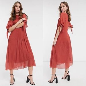 ASOS Pleated Trapeze Midi Dress in Rust